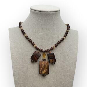 Earth Tone Polished Stone Statement Necklace – Earthy Boho Style